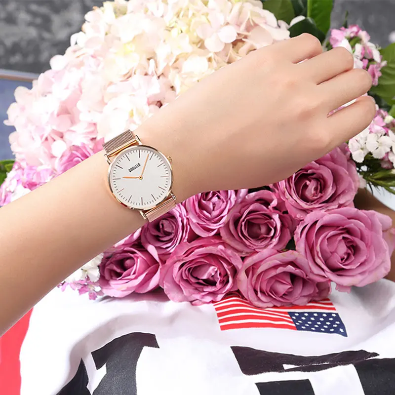 

BAOGELA Brand Simple Stainless Steel Mesh band Waterproof Quartz Wrist Watch Ultra-thin Men and Women Watches Rose Gold Strap