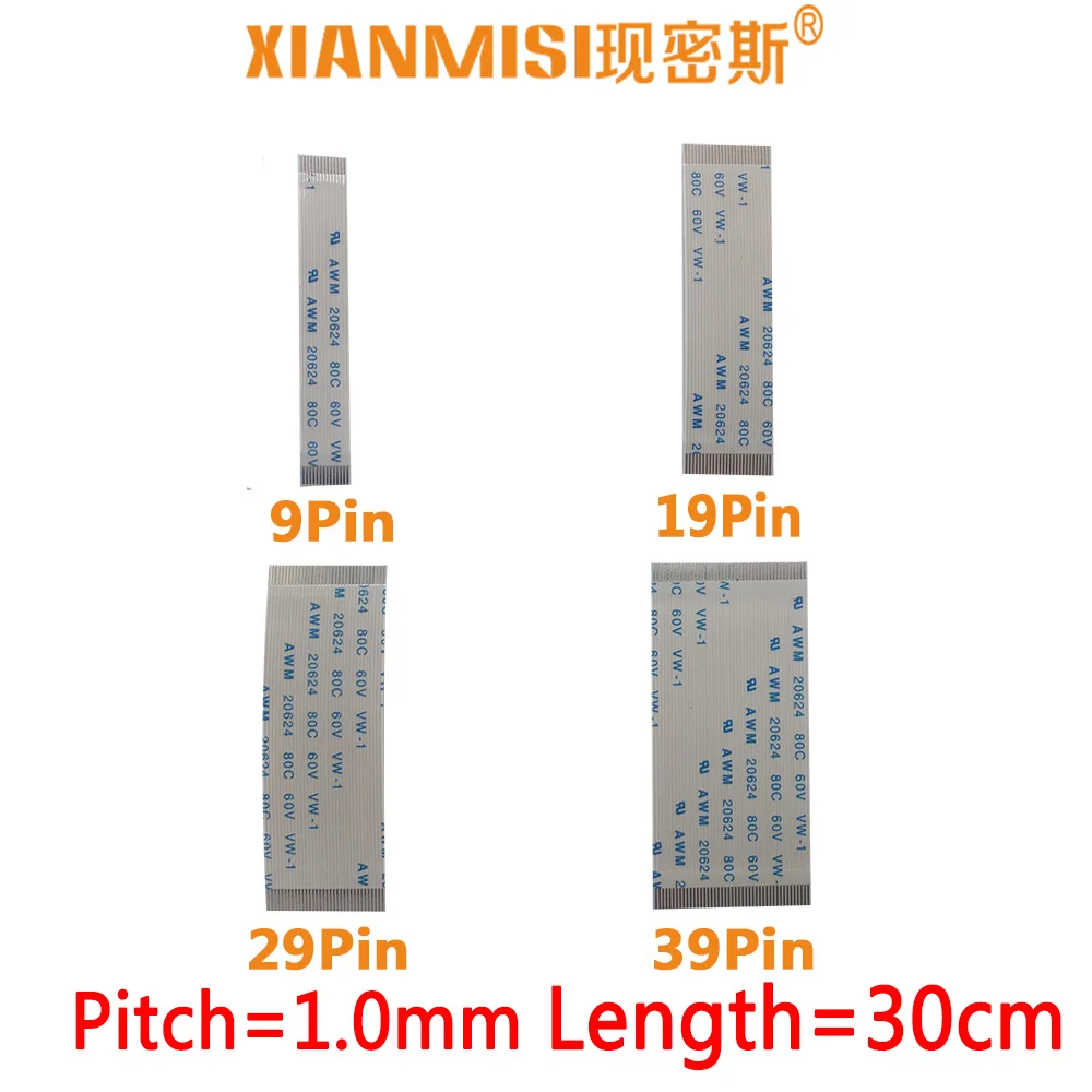 FFC FPC плоский гибкий кабель-удлинитель для 9Pin 19Pin 29Pin 39Pin ame сбоку 1,0 мм Шаг AWM VW-1 20624 20798 80C 60V Длина 30 см 5 шт