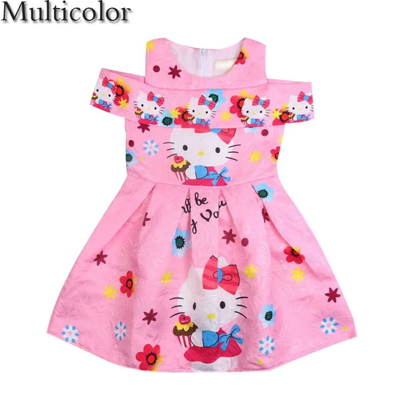 

MULTICOLOR New Hello Kitty Dress Incense Shoulder Sleeveless Baby Girl Summer Dress Children clothing Dresses For Girls Costume