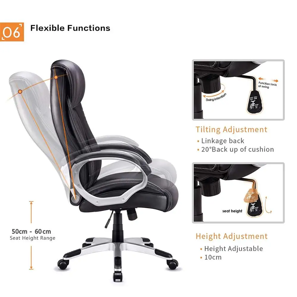 High-Back Executive Office Chair Faux Leather Large Seat Computer Desk Chair Ergonomic Design Adjustable Seat Height