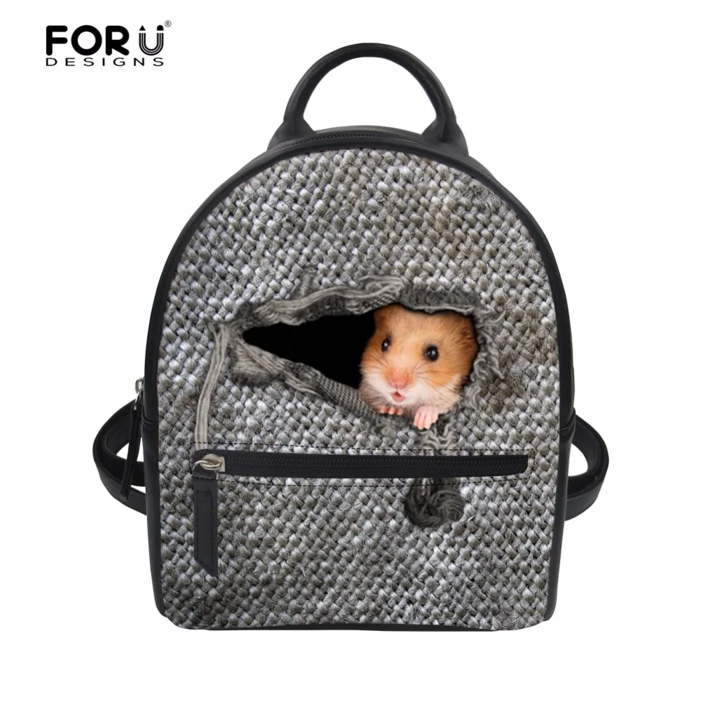 FORUDESIGNS/хомяк/кошка 3D животные милые девочки маленький рюкзак школьные сумки на плечо для женщин Повседневный бренд мини Pu Back Pack женщина