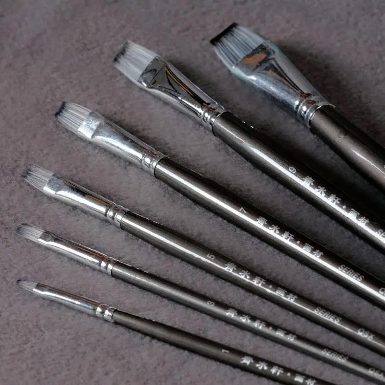Beste 6 Stks set Qishuixuan Top Kwaliteit Nylon Haar Platte Tip Kwast Hard Haar Gouache, Olie, Acryl Borstels Kunstenaar levert Schilderen