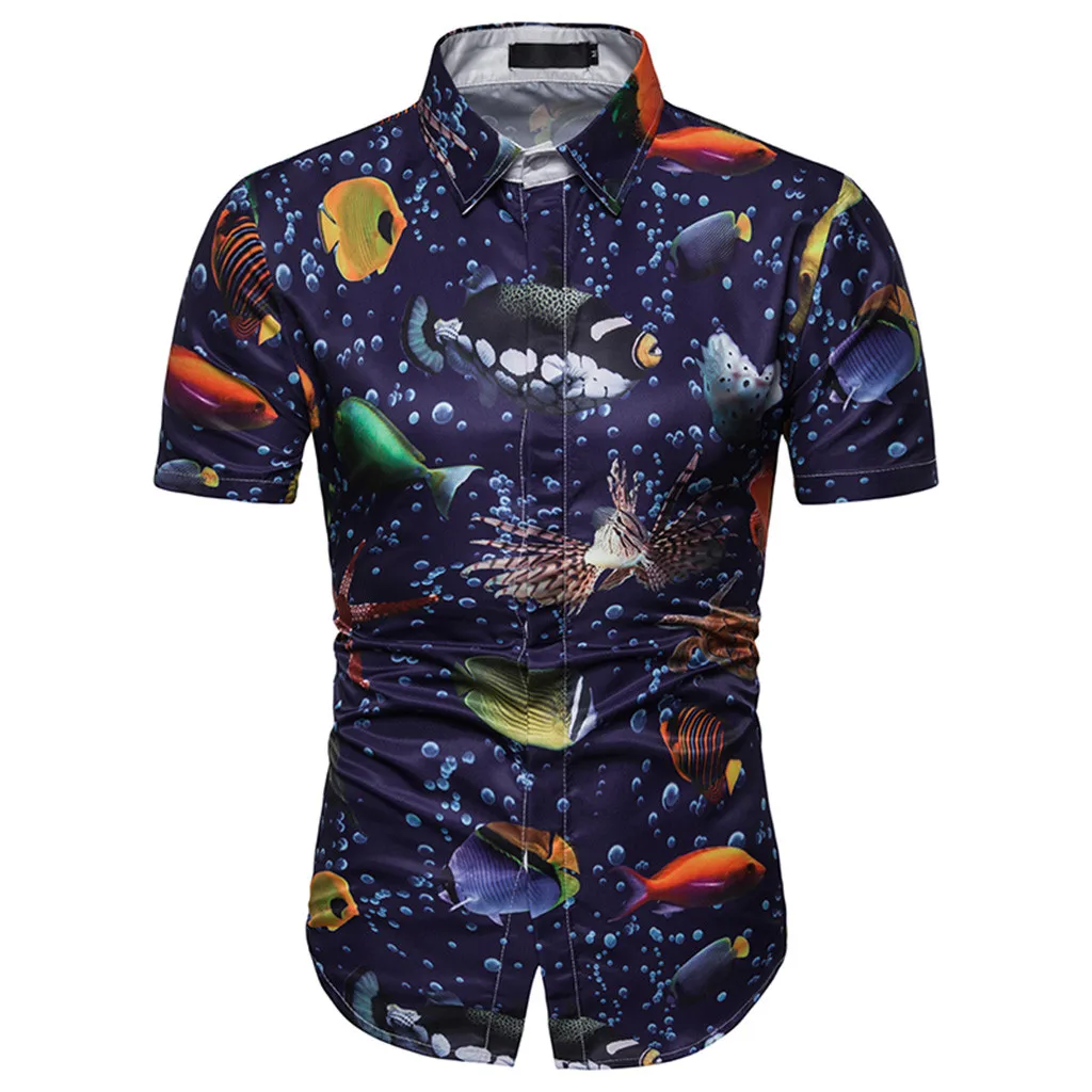 Рубашка Мужская Летняя Повседневная пляжная рубашка для мужчин Гавайские печатные сплайсинга шаблон 3D цвет лацкан короткий рукав рубашка