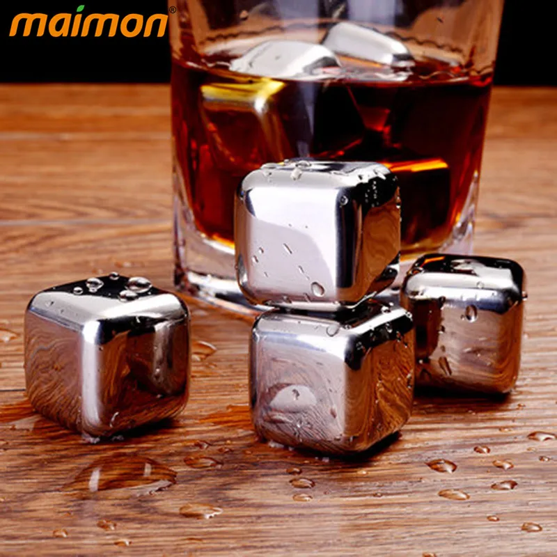 Buy 4Pcs/lot Square Stainless Steel Ice Cubes Whiskey