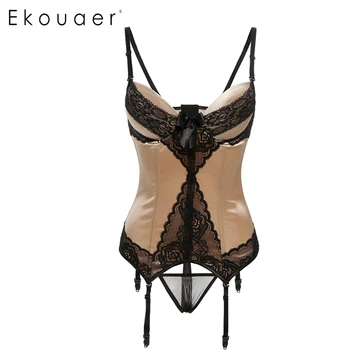 

Ekouaer Body Shapewear Women Sexy Bridal Corsets and Bustiers Retro Corset Top With G-string Size S-XXL Sexy lingerie Corset set