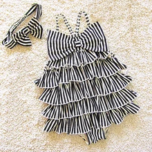 Dollplus/детская одежда для плавания для девочек, цельный модный пляжный купальник в полоску, купальный костюм, детские купальники