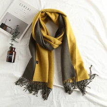 Корейский стиль шерстяной Одноцветный шарф двухсторонний шарф с кисточками зимний плотный шарф