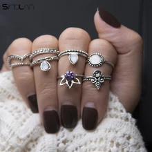 New Fashion Wedding Jewelry 8pcs / Set Ring Vintage Geometry V Crystal Rhinestones Opal Ring For Women Chinese Market Online
