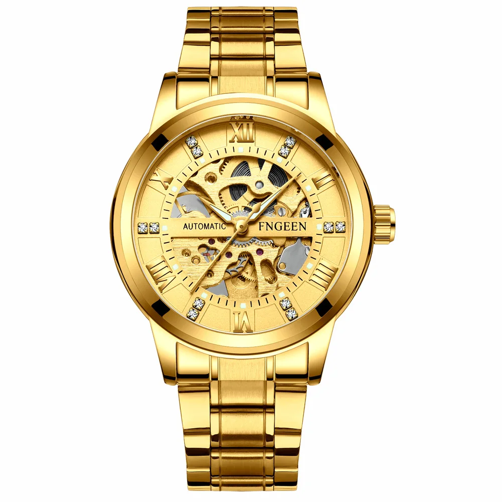 

FNGEEN Mens Watches Top Brand Luxury Automatic Mechanical Watch Men Full Steel Business Life Waterproof Hollow Sport Watches