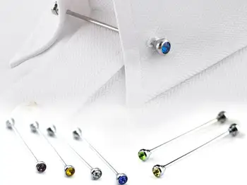 

20pcs/lot Silver Crystal Tie Collar Bar Angle Pin 8 Colors Rhinestone Tie Clip Clasp Barbell Lapel Collar Pin Clip Mixorder