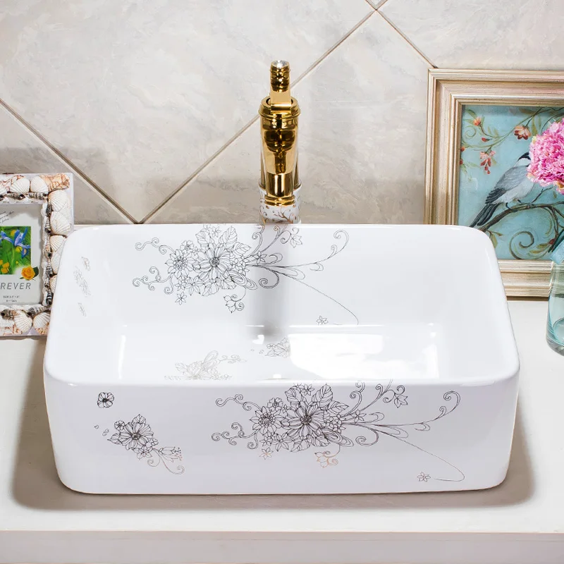 

Plus size counter basin square wash basin ceramic bathroom wash basin 427