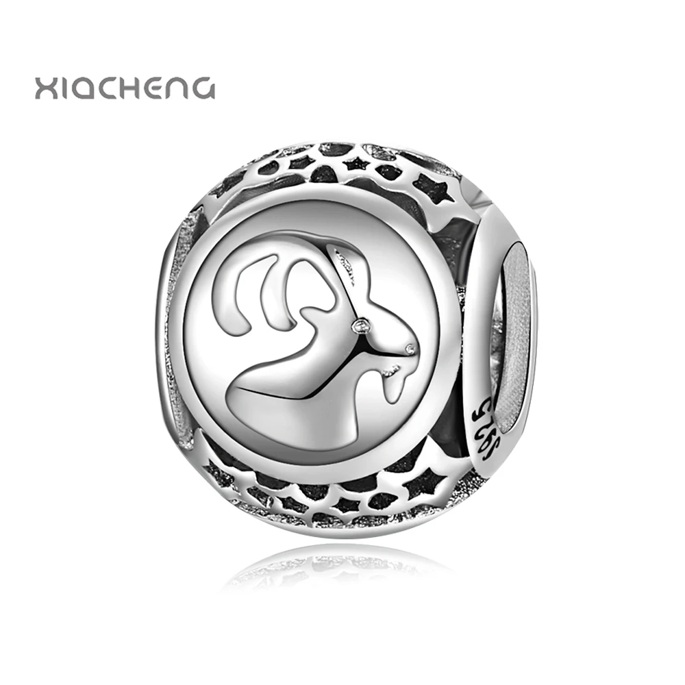 

Hot Sale Silver Beads Capricorn Star Sign Round Bead For Diy Women Pandora Charms Bracelets & Bangles YBD276