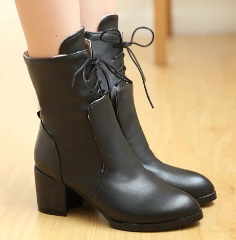

ENMAYER new arrive platform boots high quality black lace up ankle boots wedges high heels platform round toe women boots sale