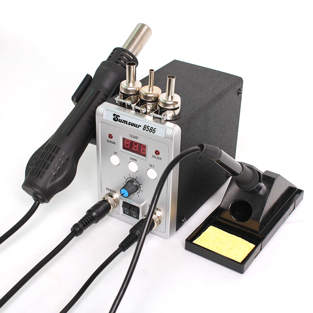 Soldering Station 8586 760W 2 in 1 Digital Display SMD Rework Hot Air Gun Solder Iron 220V ESD Welding Desoldering Repair Tools