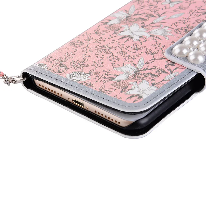 Роскошный кожаный чехол-кошелек с розовым цветком для iPhone 6 6s 7 8 Plus X XR XS Max Flower Chain Bag Coque