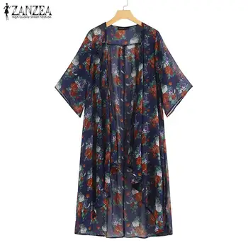 

ZANZEA 2020 Kimono Cardigan Women's Summer Chiffon Blouse Bohemian Floral Bikini Cover Up Casual Printed Long Shirt Female Tunic
