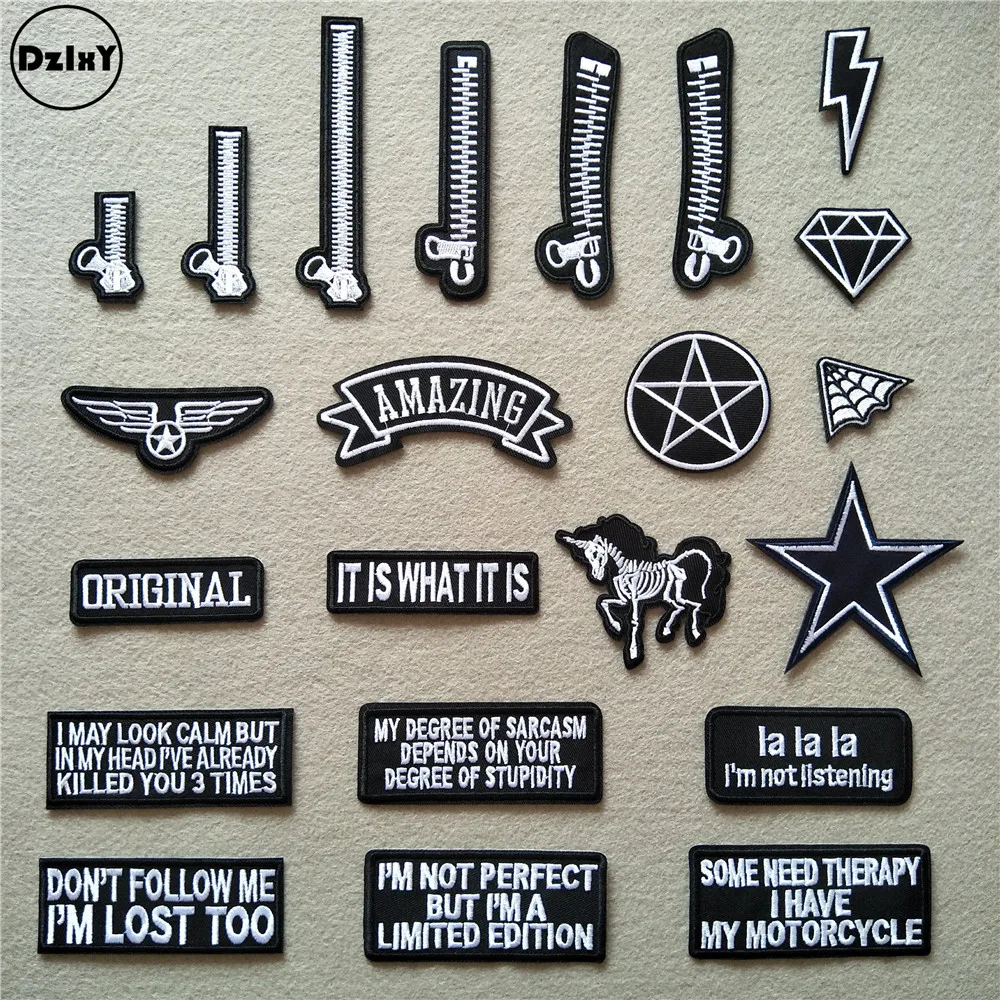 

(46 Styles) Black and White Alphabet Patches for Clothes Stripes Iron on Appliques Clothing Stickers Letters Embroidery Badges