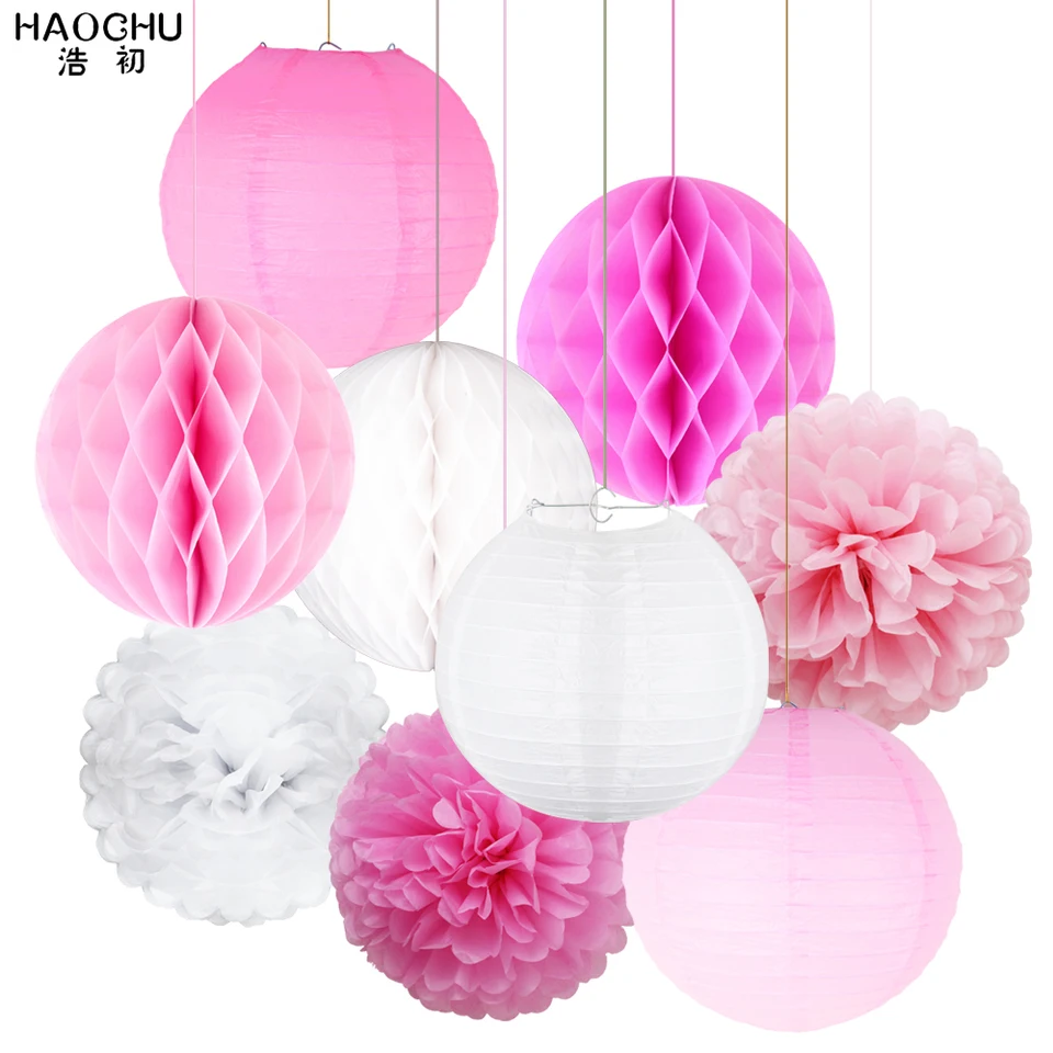 20Pcs Paper Flower Balls Pom-poms Honeycomb Balls for Birthday Party Wedding Ceiling and Home Decorations
