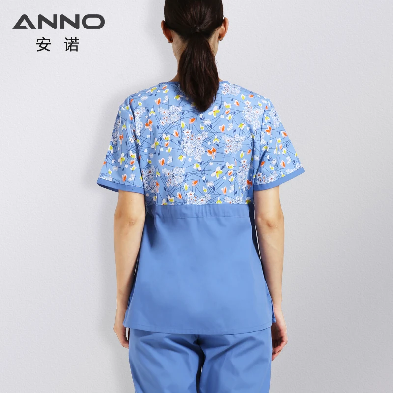 ANNO Women Hospital Nurse Uniform with Adjust Waist Body Scrubs Tops Pretty Clinic Paramedic Clothing Cosmetologist Coveralls medical uniform