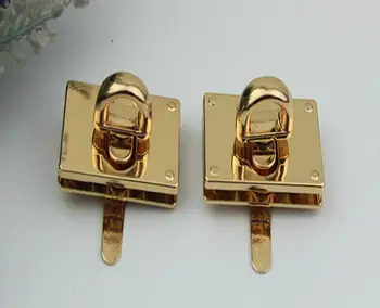 

Free shipping (100 PCS/lot) diy bag gold metal parts die casting twist lock Bag bag lock
