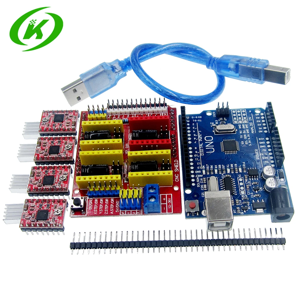 cnc shield v3 engraving machine 3D Printer+ 4pcs A4988 driver expansion board UNO R3 with USB cable cnc shield v3 engraving machine 3D Printer+ 4pcs A4988 driver expansion board UNO R3 with USB cable
