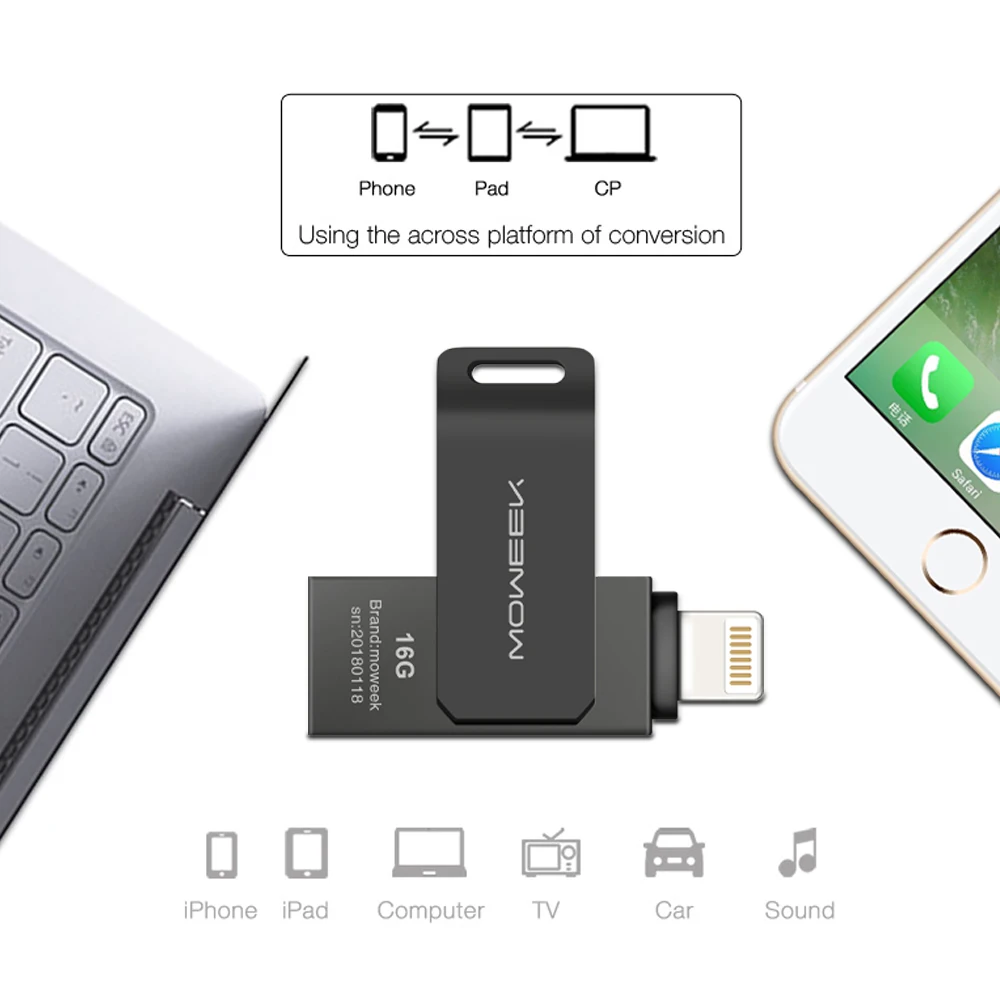Moweek USB флеш накопитель 64 ГБ для iPhone X 8 7 6 S 32 OTG Lightning iOS 128 накопитель|USB