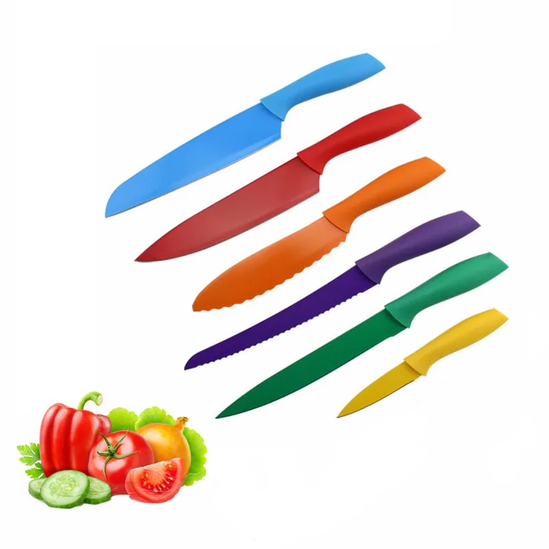 6 Pcs/Set Colorful Kitchen Knives Chef Bread Knives Slicing Knife