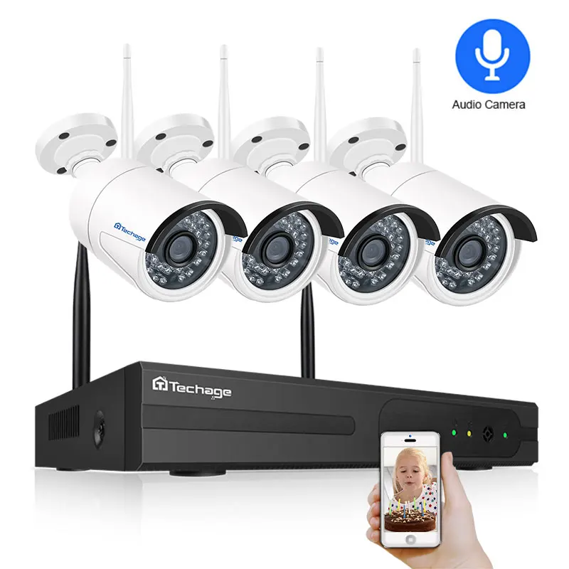 Techage 4CH 1080P Wireless 2TB HDD NVR 2pcs 2MP Wifi Audio Sound Outdoor IP Camera Security System Video CCTV EseeCloud Kit Set Techage 4CH 1080P Wireless 2TB HDD NVR 2pcs 2MP Wifi Audio Sound Outdoor IP Camera Security System Video CCTV EseeCloud Kit Set