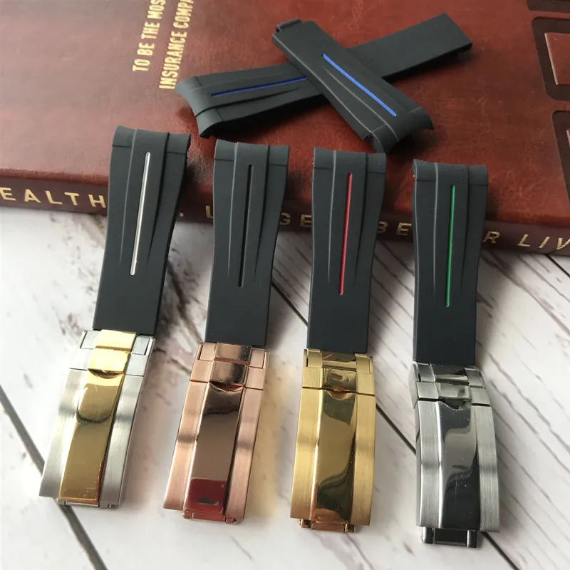 

20mm Rubber Silicone Watchband Combination Buckle Watch Strap Fit for Role Daytona Submariner DEEPSEA GMT OYSTERFLEX Watch