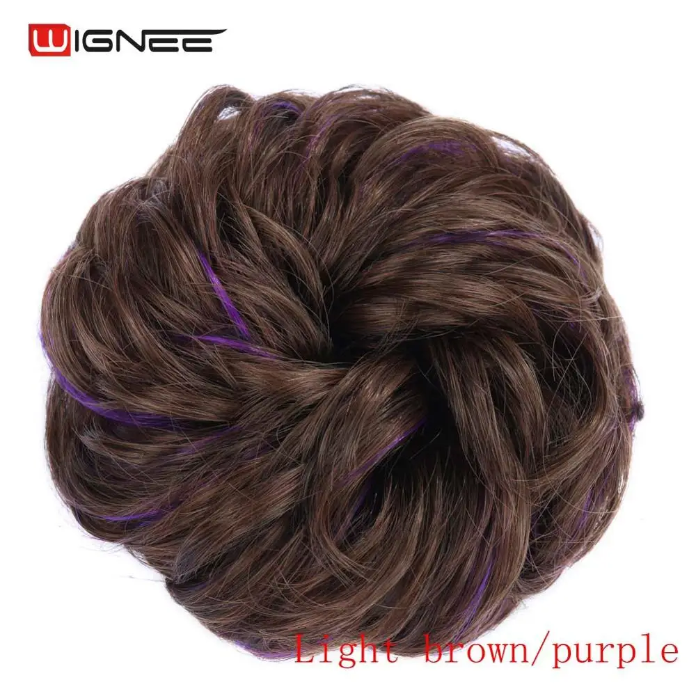 Wignee синтетические волокна кудрявые шиньон эластичная лента резинка для волос поддельные волосы для наращивания пряди шиньон для создания прически булочки шнурок для женщин - Цвет: Light Brown Purple