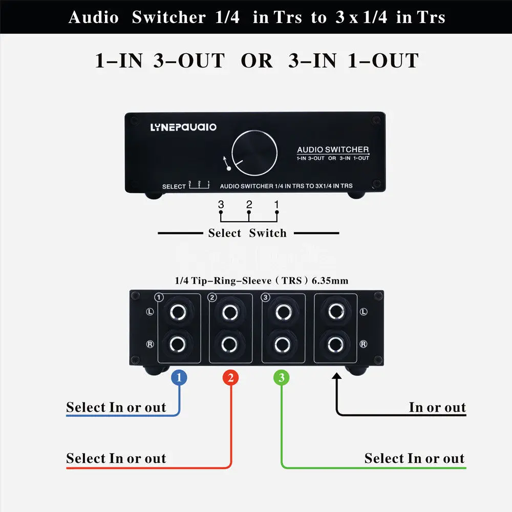 1/3-IN 3/1-OUT аудио коммутатор Пассивный предусилитель стерео динамик селектор распределителя
