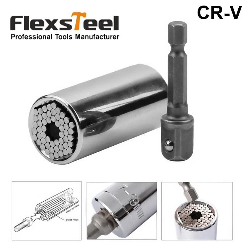 

Flexsteel Hand Tools Gator Grip 7-19mm Small Multifunctional Universal Socket Wrench Drill Adapter for Repair Tools