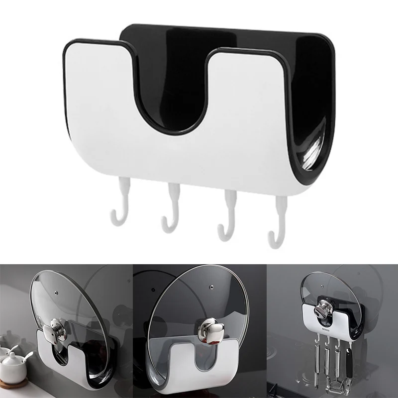 

Creative Waterproof Punch-free Wall-mounted Pot Lid Rack with Four Hooks for Kitchen Hogard