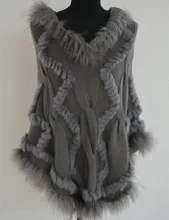 S1029 Women Real fur poncho Genuine rabbit fur knitted shawl long cape Lady Winter Fashion