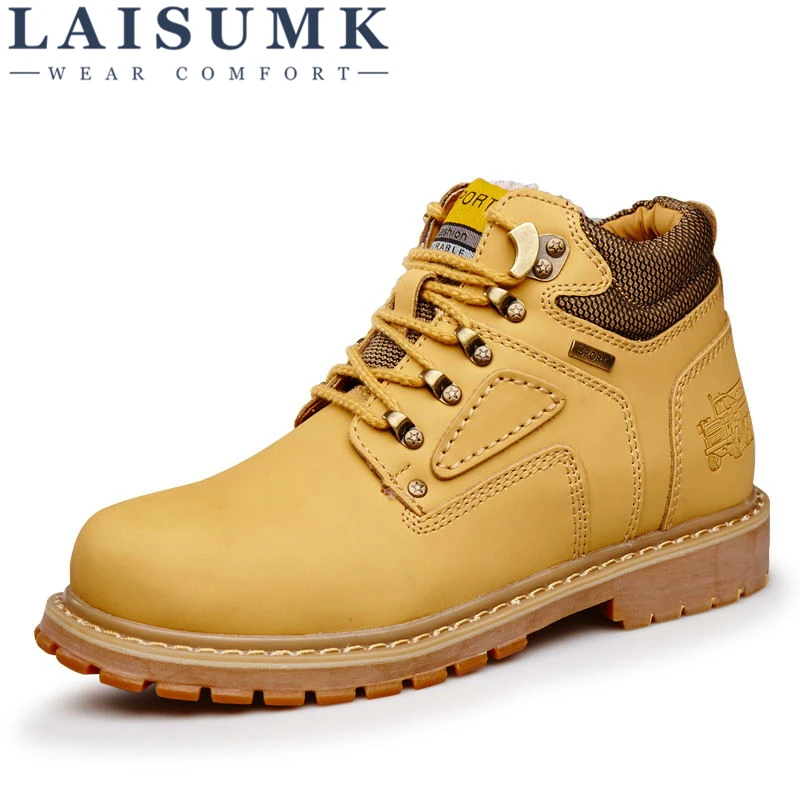 

LAISUMK Brand Super Warm Men's Winter Leather Boots Waterproof Rubber Snow Boots Leisure Boots England Retro Shoes Men Big Size