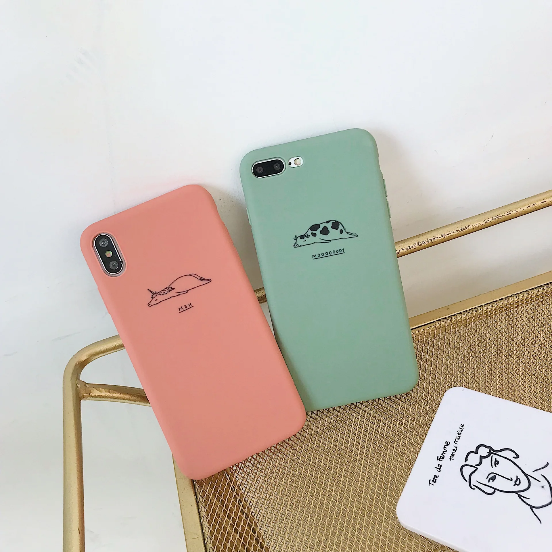 

Cute Simple Hand-Painted Animals unicorn Pig Phone Case For iphone X XR XS Max 6 6S 7 8 Plus Matte Soft Silicone Full Back Cover