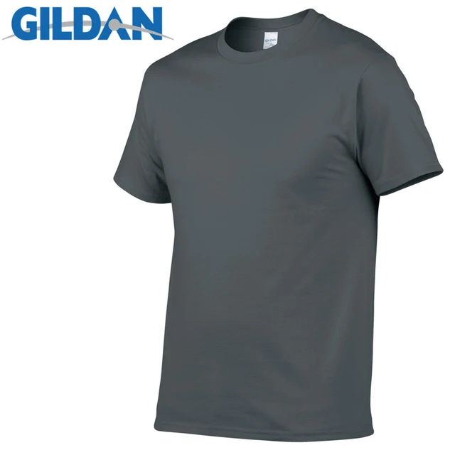 1 PCS Gildan Quality Men's Summer 100% Cotton T-Shirt Men Casual Short Sleeve O-Neck T Shirt Comfortable Solid Tops Tees Charcoal
