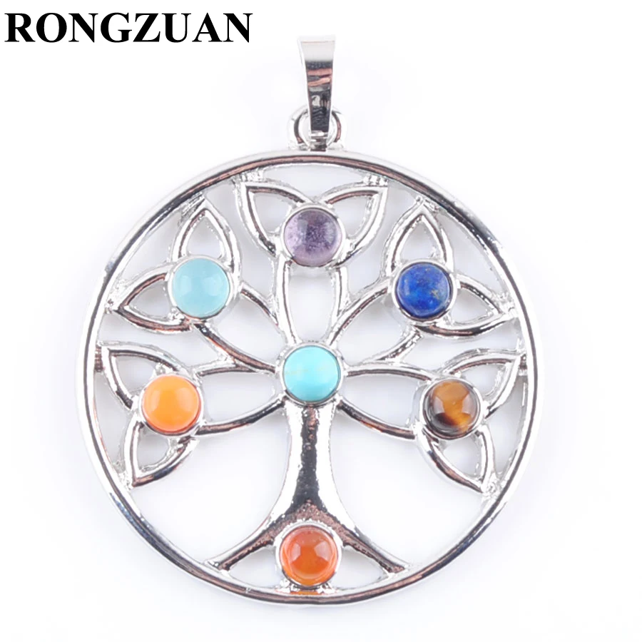 

RONGZUAN Natural Gem Stone Beads Healing Reiki Chakra Meditating Figure Round Pendant Charm Jewelry 1pcs TN3257