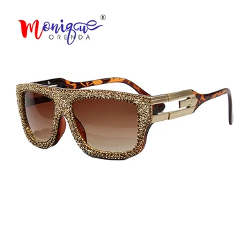 

2019 new fashion women sunglasses luxury gold bling stones men sunglasses Lopaord frame square drving sun glasses