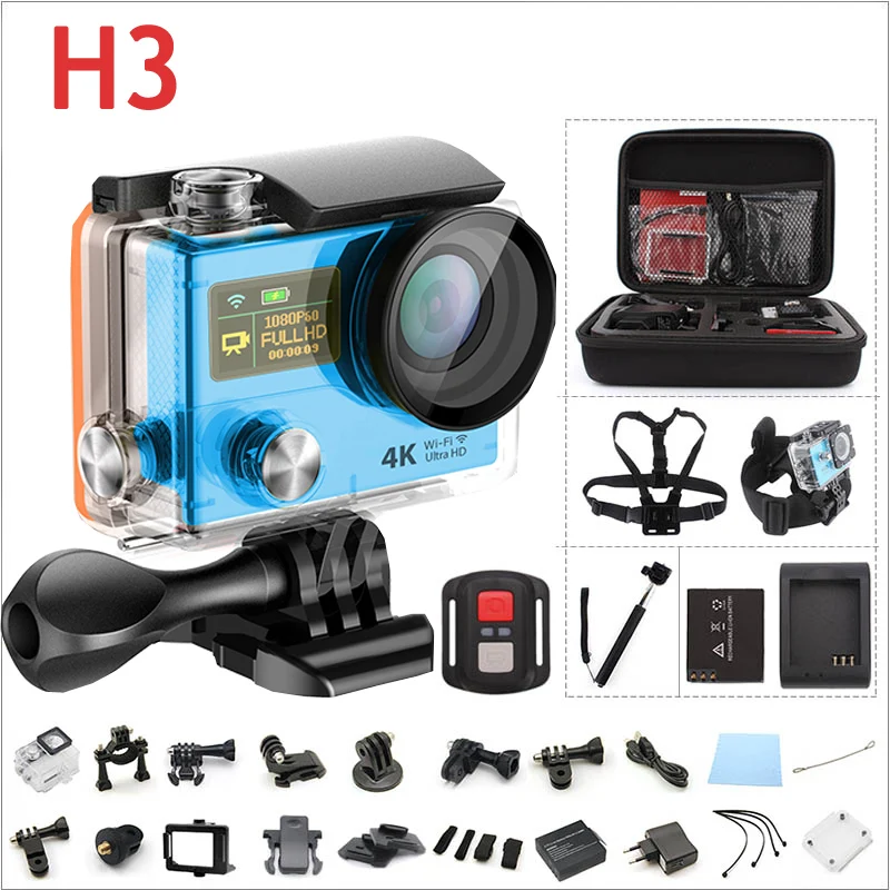 Original H3 4K Action Camera Ultra 1080P HD WIFI Sport Video Camera 170D Wide Angle 2.0" Dual Screen 30M Waterproof Sport Cam