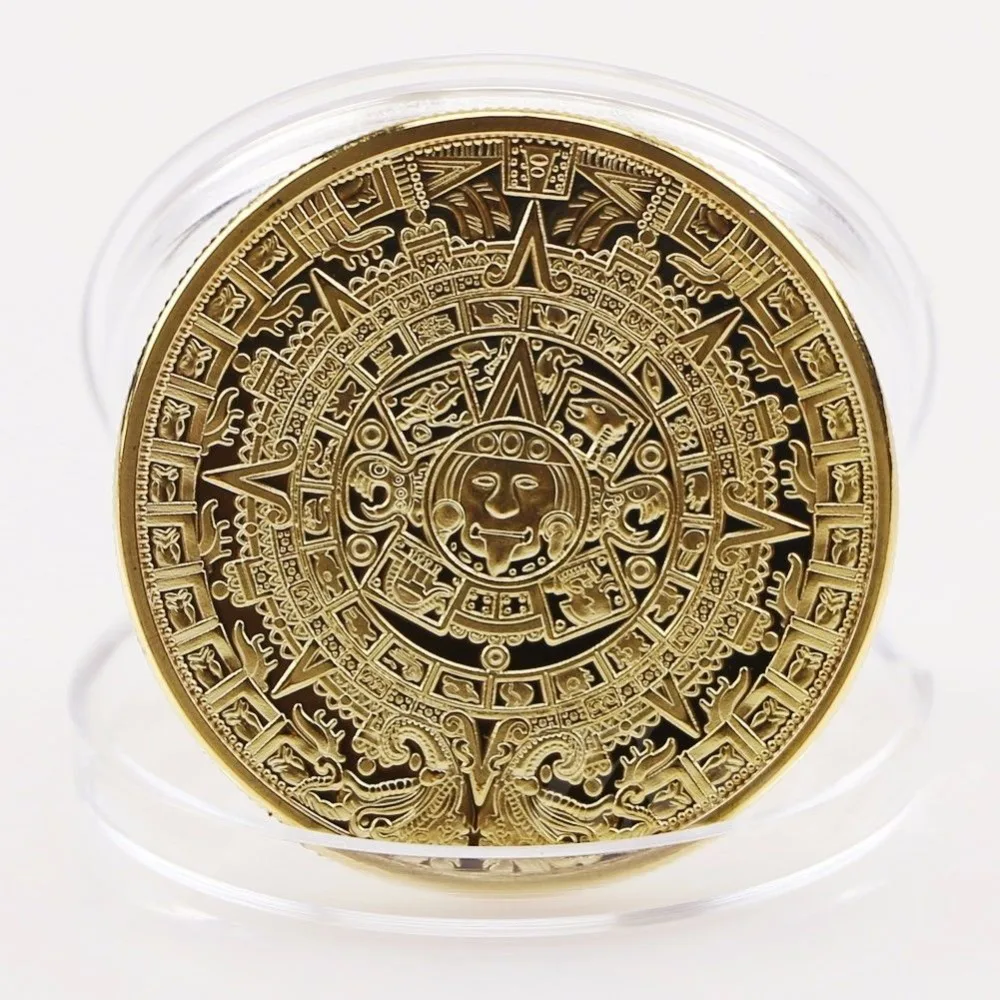 1x Gold Plated Mayan Aztec Calendar Souvenir Commemorative Coin Collection Gift 