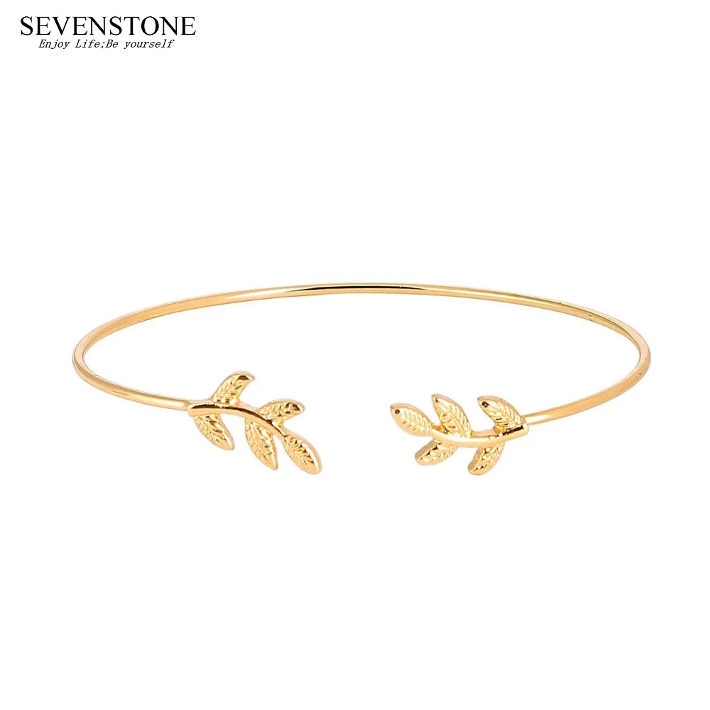 

SEVENSTONE 2019 New Fashion Charm Simple and Versatile Metal Copper Leaf Leaves Women Bracelet Jewelry Exquisite Gift for Lovers