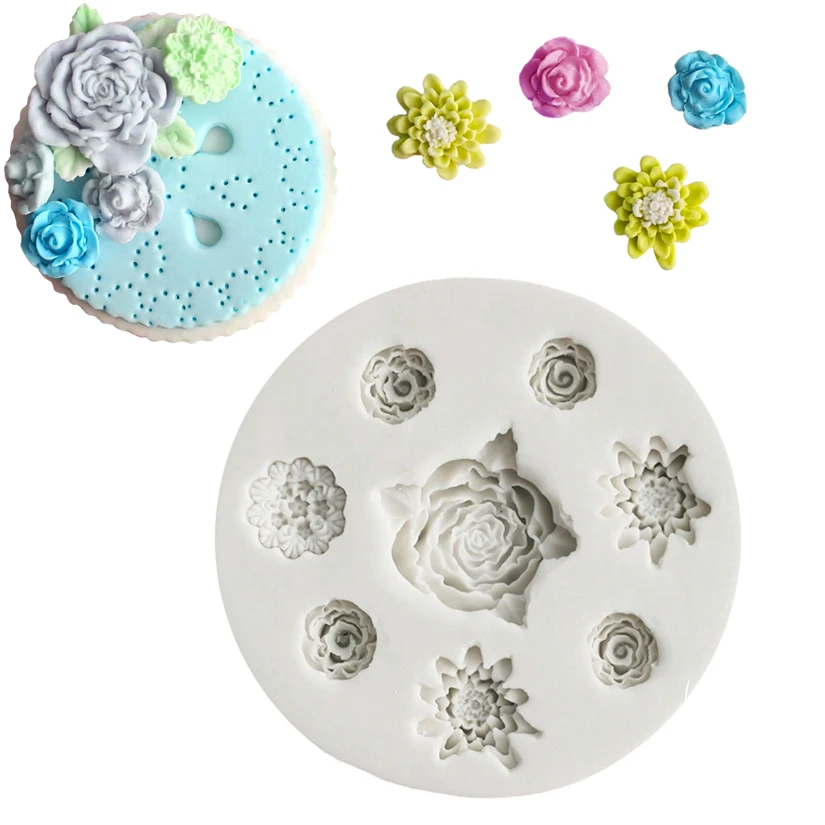 10 шт./лот Роза Хризантема силиконовые формы Sugarcraft форма для выпечки кекса помадка торт украшения инструменты