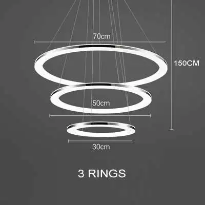 Современный круглый светодиодный подвесной светильник, Светильники для спальни, для гостиной, столовой, ресторана, декоративные кольца, подвесной светильник с пультом дистанционного управления - Цвет корпуса: 3 rings 30 50 70 cm