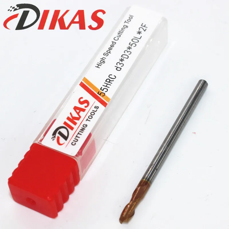 Dikas 55HRC d3 * D3 50L 2F материал Карбид квадратная плоская Концевая фреза 2 Флейта 3 мм