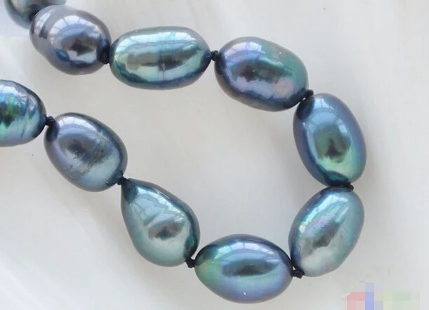 

HOT## Wholesale FREE SHIPPING >>> P4242 17" 14mm peacock black rice freshwater cultured pearl necklace