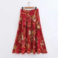 Плюс размеры XXL для женщин Красная цепь узор юбки для лето г. пляжные Дамы chic плиссированные многослойные юбки boho обувь девочек оборками ЮБК