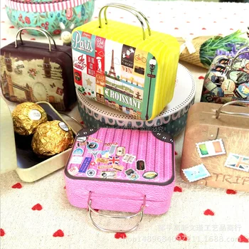 

60pcs 75*35*55mm Small Tin Vintage Party Rectangle Handbag Suitcase Luggage Shaped Candy Box Wedding Favor Gift Boxes