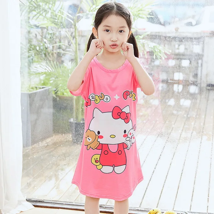 Платье по колено для девочек модная детская ночная рубашка с короткими рукавами, летняя одежда для сна с милым рисунком, детская одежда для сна - Цвет: style 17