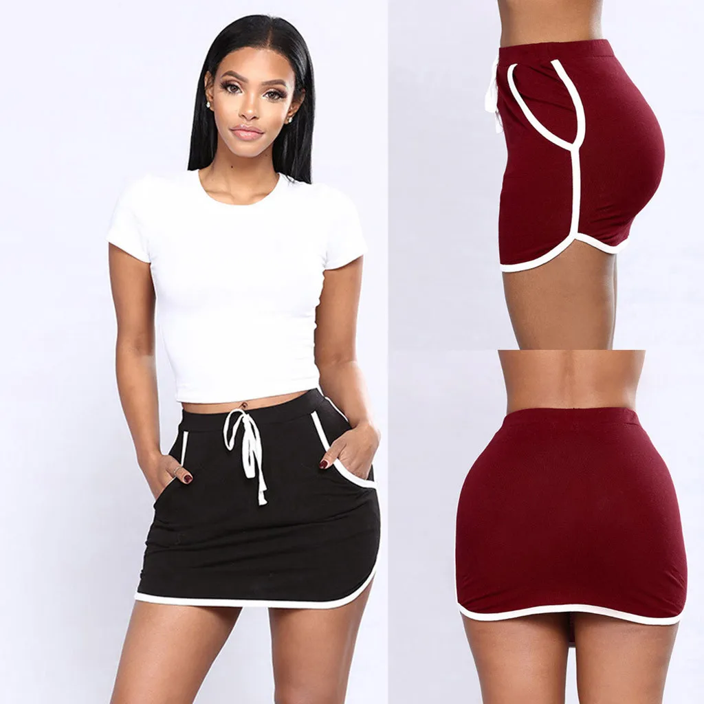 

Newly Women Summer Casual Fashion Sexy Club Sport Mini Skirt Short Empire Solid Pocket High Waist Pocket Hip Pencil Skirt 50
